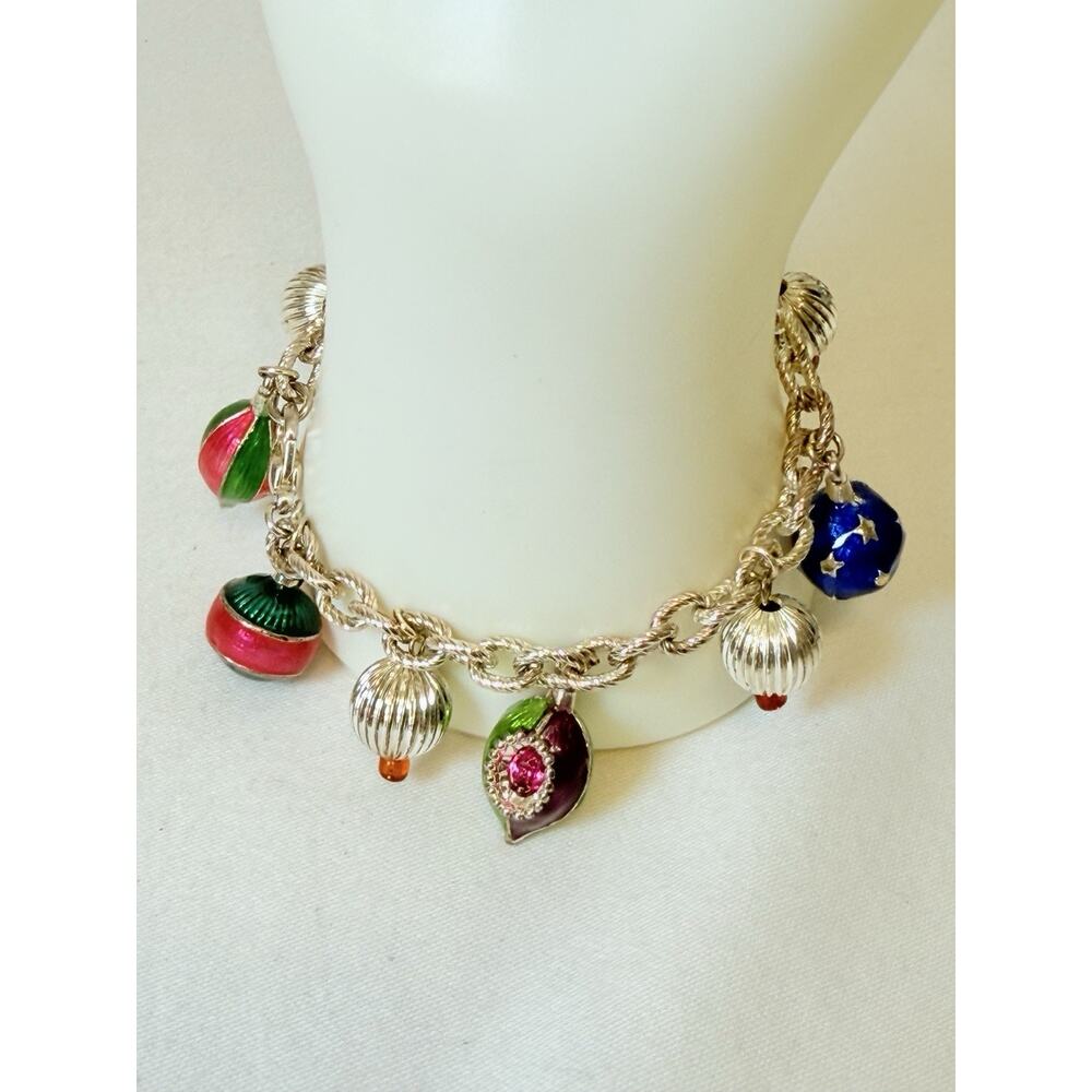 Vintage Christopher Radko Christmas Ornament Charm Bracelet Enamel Rhinestone